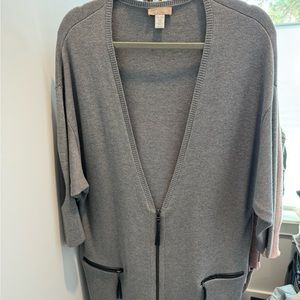Nordstrom Grey Zip Cardigan with faux leather detail